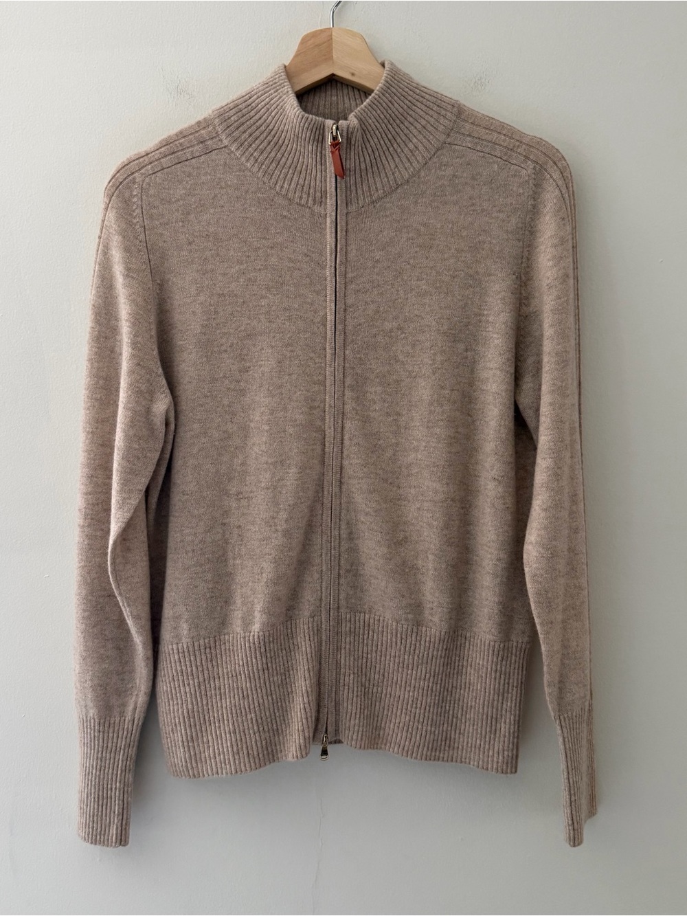 J McLaughlin Cashmere Sweater Zip Front Cardigan Oatmeal Beige Size Medium